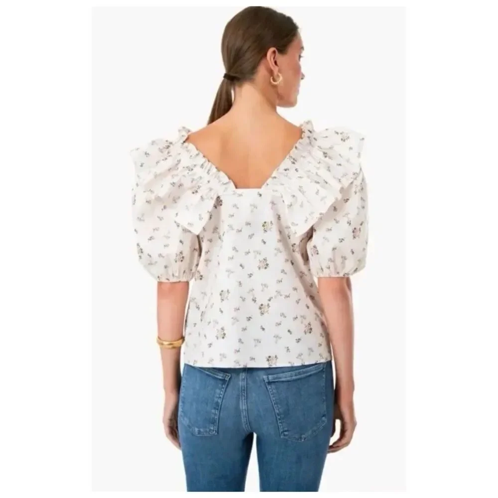 NWT Hyacinth House Romantic Ruffle Blouse Small Puff Sleeve Floral Cottagecore